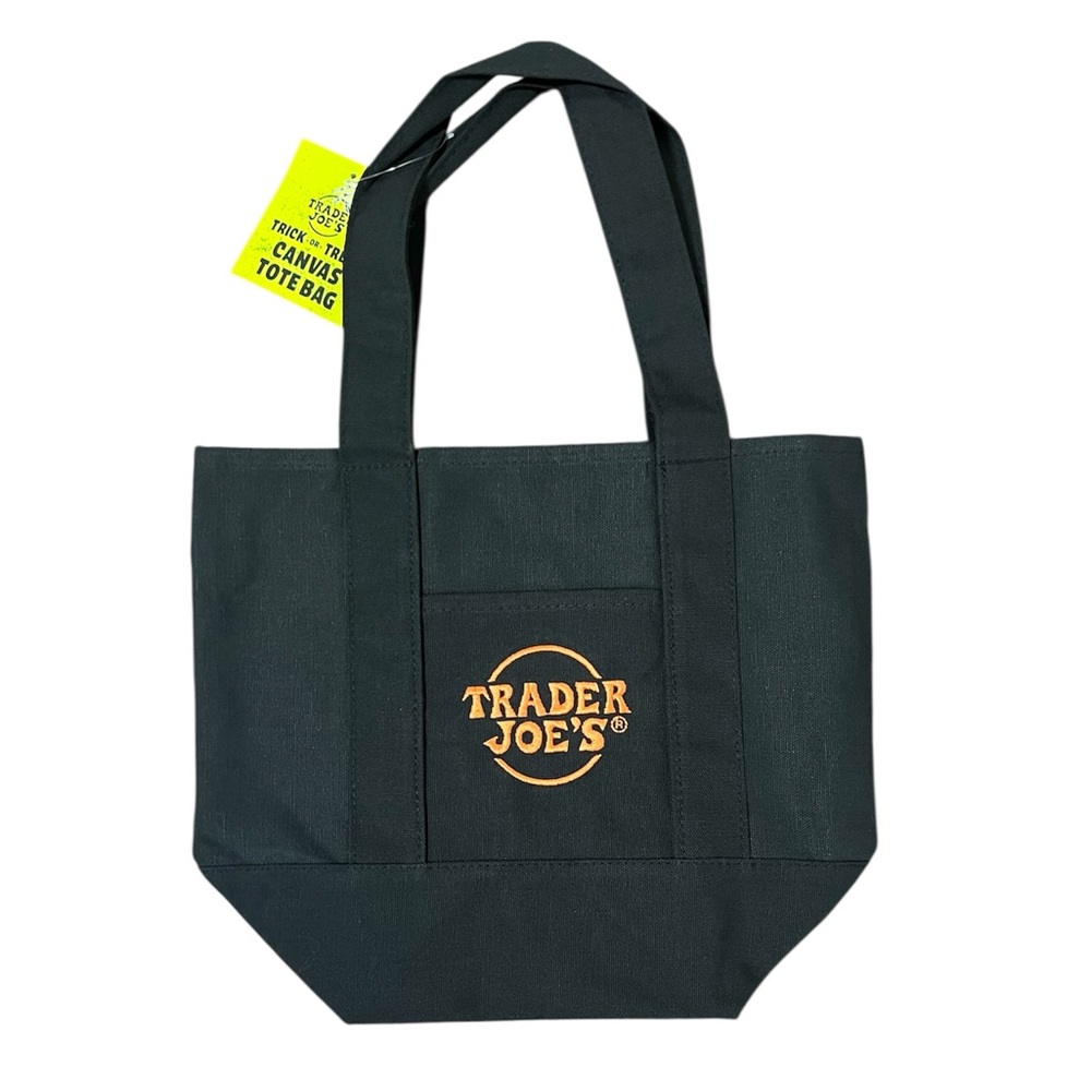 NWT Trader Joe's Mini Canvas Tote Bag in Black/Orange